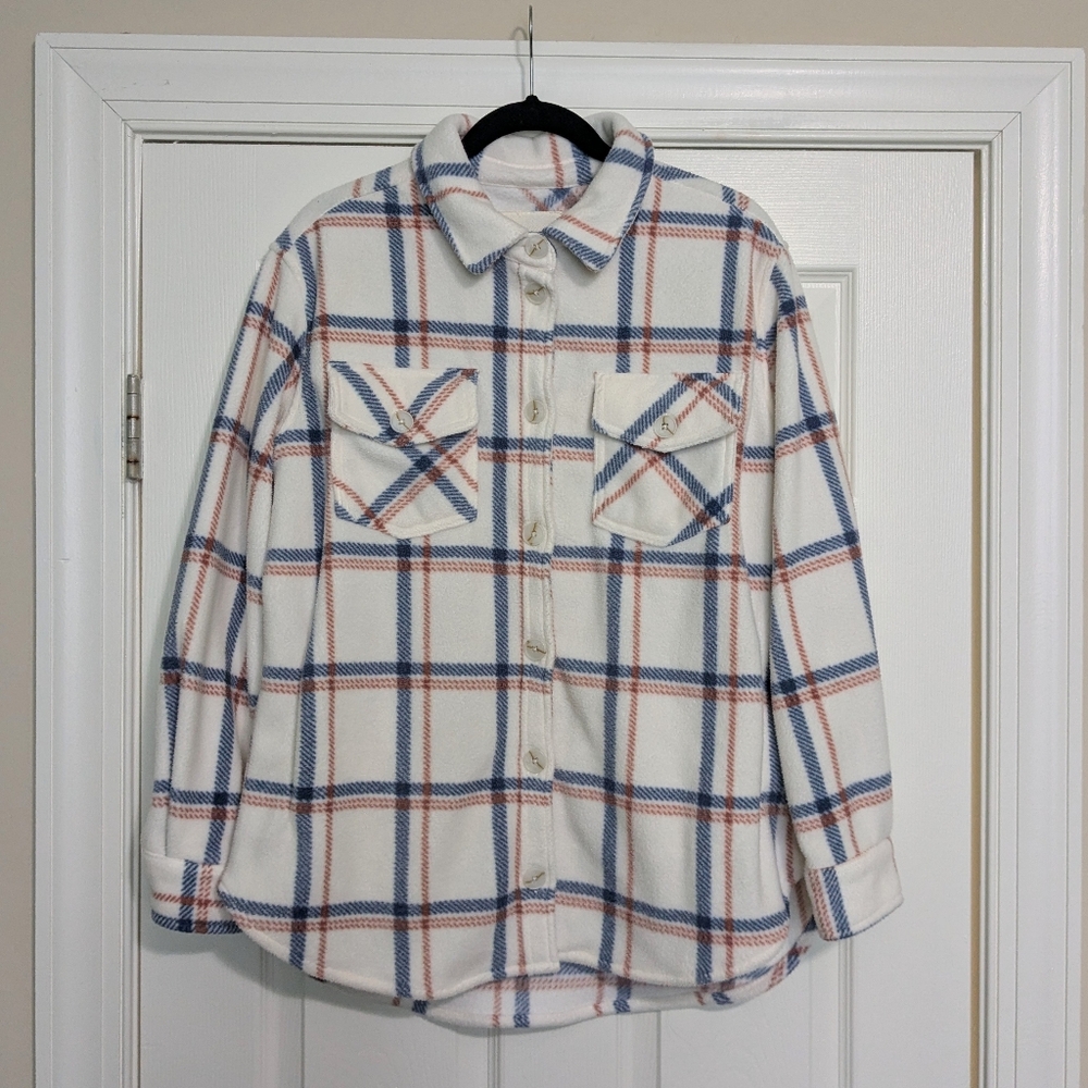 Thread & Supply oversized ivory plaid shacket